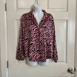 Victoria's Secret Medium Pajama Top Long Sleeve Satin Zebra Pink Black